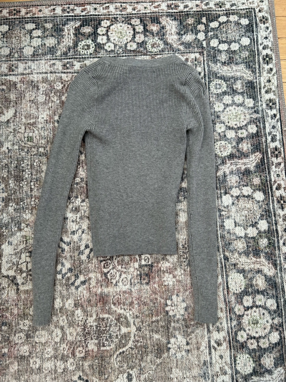 Mango Ribbed V-Neck Button-Front Sweater - Gray - Picture 3 of 4